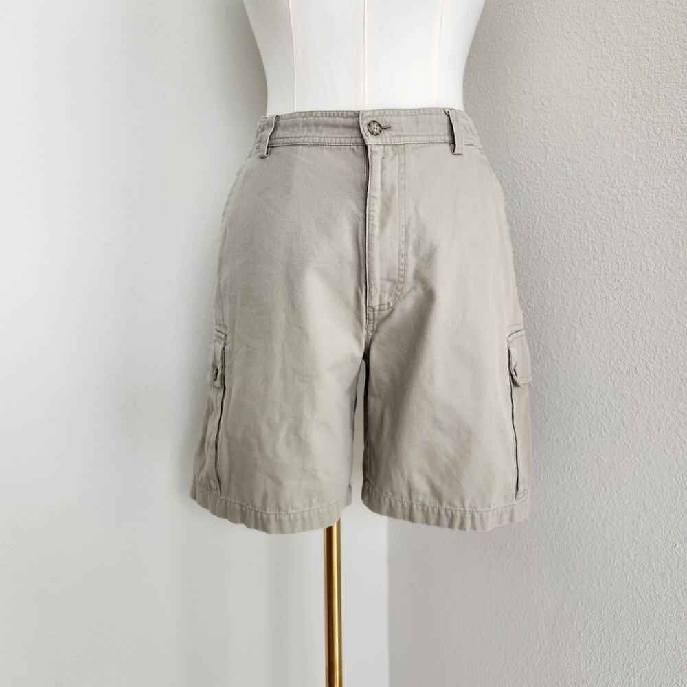 Vintage Y2K Khaki High Rise Cargo Shorts Mid Thigh Cotton Utility 180 12 14